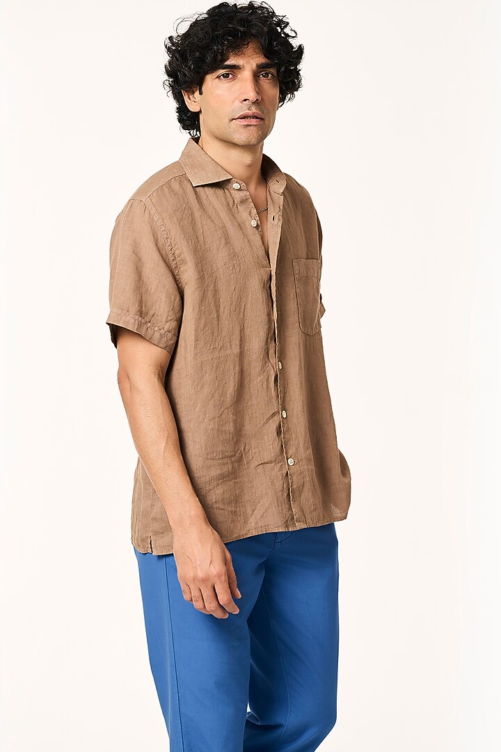 Toffee-Colored Linen Summer Shirt by TERRA LUNA at Pernia's Pop Up Shop