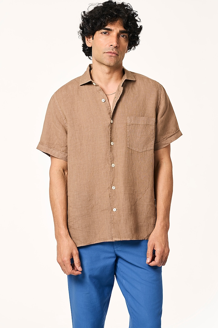 Toffee-Colored Linen Summer Shirt by TERRA LUNA at Pernia's Pop Up Shop