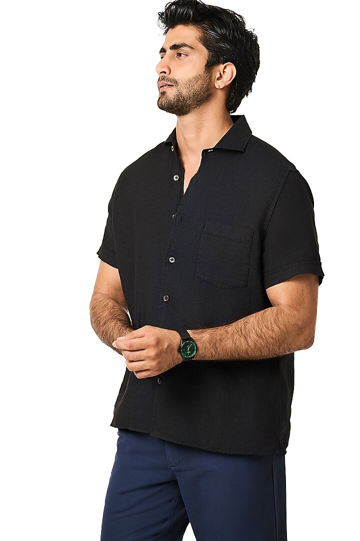Black Linen Summer Shirt by TERRA LUNA at Pernia's Pop Up Shop