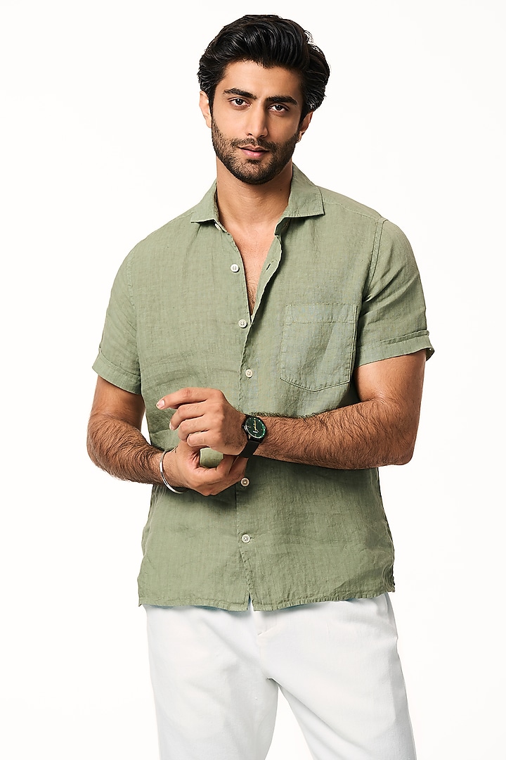 Matcha Green Linen Shirt by TERRA LUNA