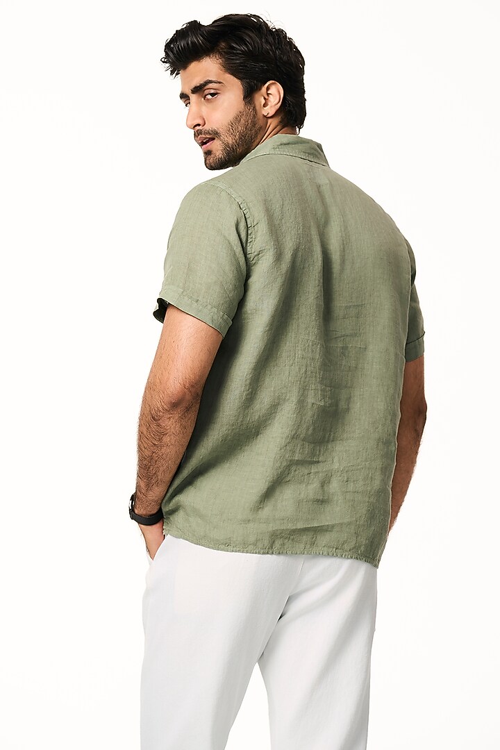 Matcha Green Linen Summer Shirt by TERRA LUNA at Pernia's Pop Up Shop