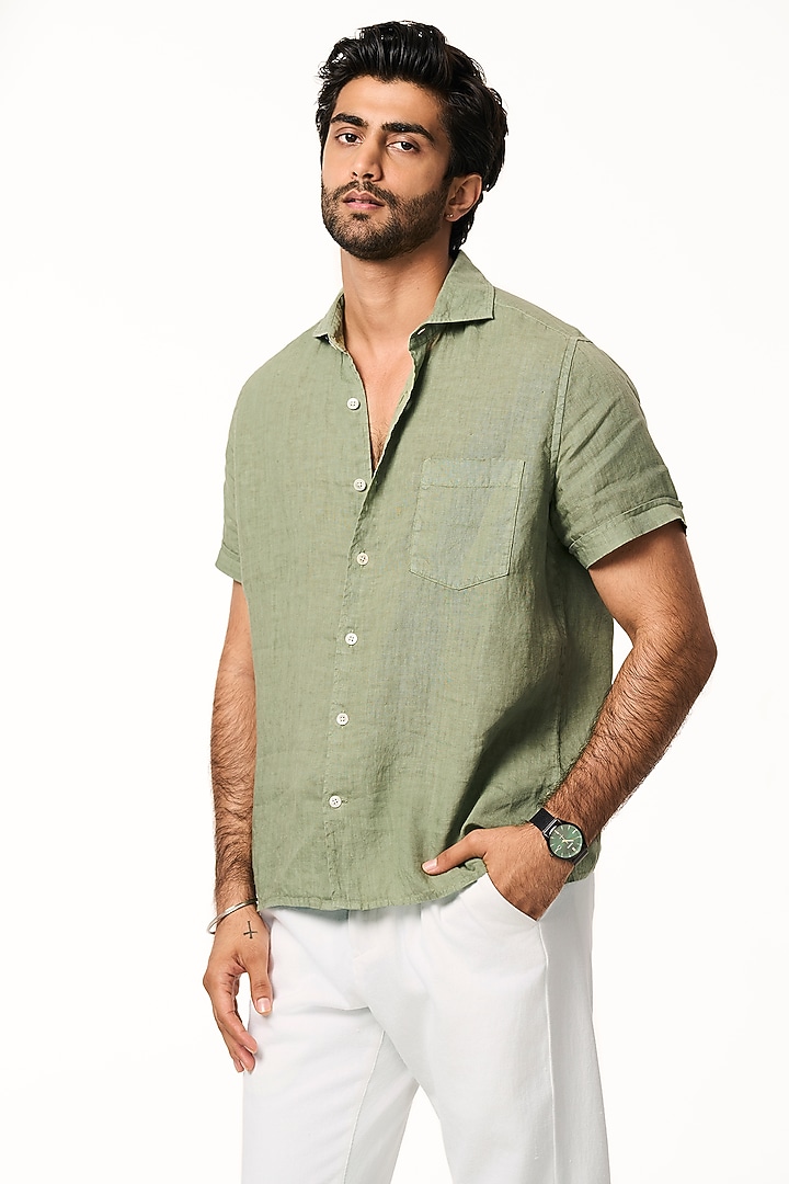 Matcha Green Linen Summer Shirt by TERRA LUNA at Pernia's Pop Up Shop