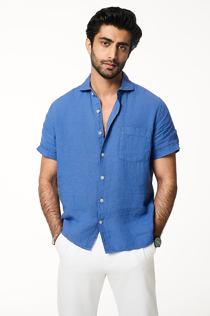 Ocean Blue Linen Summer Shirt by TERRA LUNA at Pernia's Pop Up Shop