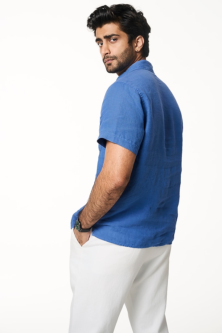 Ocean Blue Linen Summer Shirt by TERRA LUNA at Pernia's Pop Up Shop