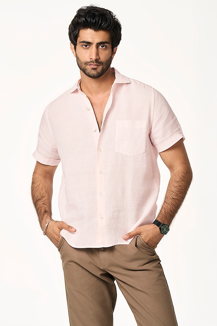 Sunrise Pink Linen Shirt by TERRA LUNA