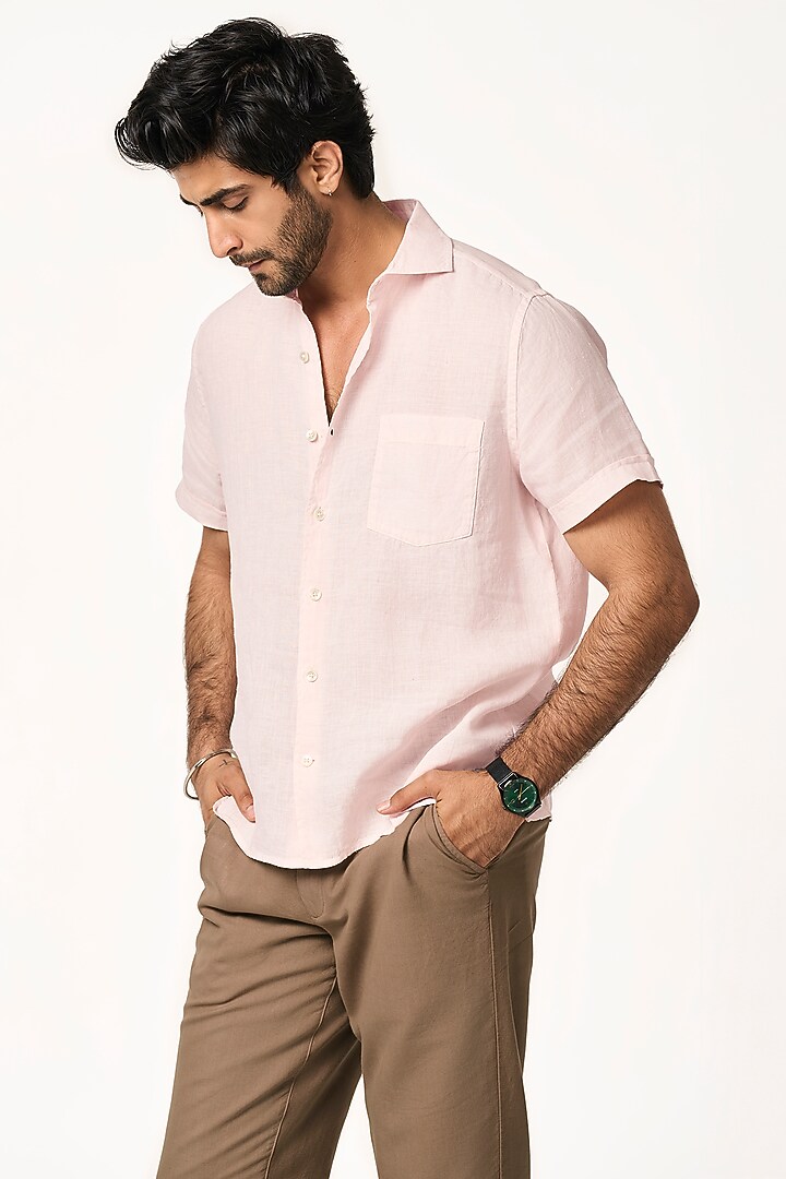 Sunrise Pink Linen Summer Shirt by TERRA LUNA at Pernia's Pop Up Shop