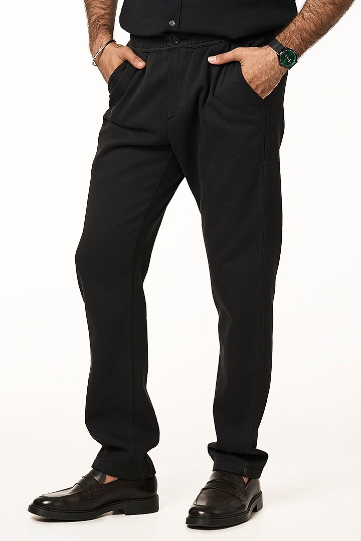 Black Organic Khadi Cotton Pants by TERRA LUNA at Pernia's Pop Up Shop