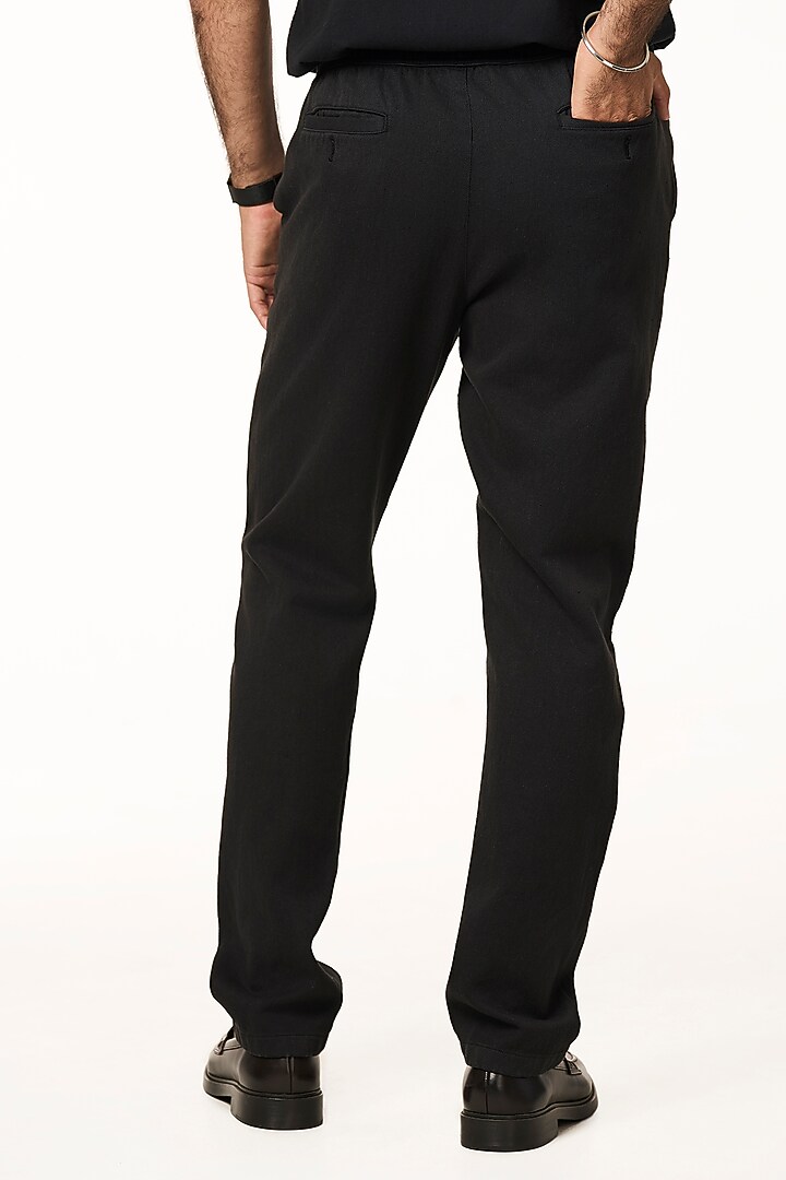 Black Organic Khadi Cotton Pants by TERRA LUNA at Pernia's Pop Up Shop