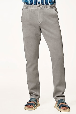 Charcoal Organic Khadi Cotton Pants by TERRA LUNA