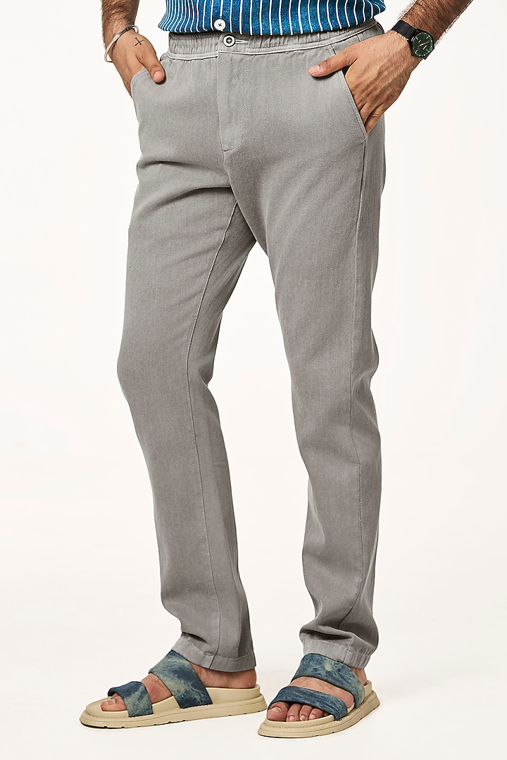 Charcoal Organic Khadi Cotton Pants by TERRA LUNA at Pernia's Pop Up Shop