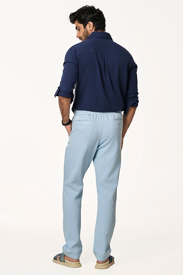 Ice Blue Organic Khadi Cotton Pants by TERRA LUNA at Pernia's Pop Up Shop