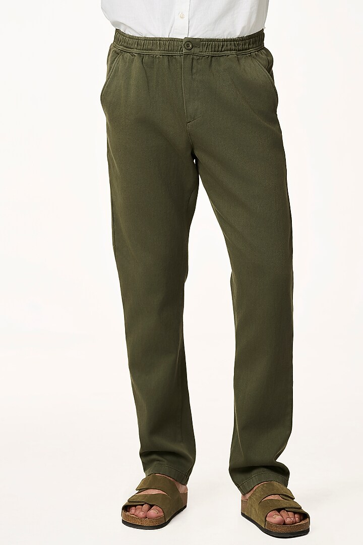 Moss-Color Organic Khadi Cotton Pants by TERRA LUNA at Pernia's Pop Up Shop