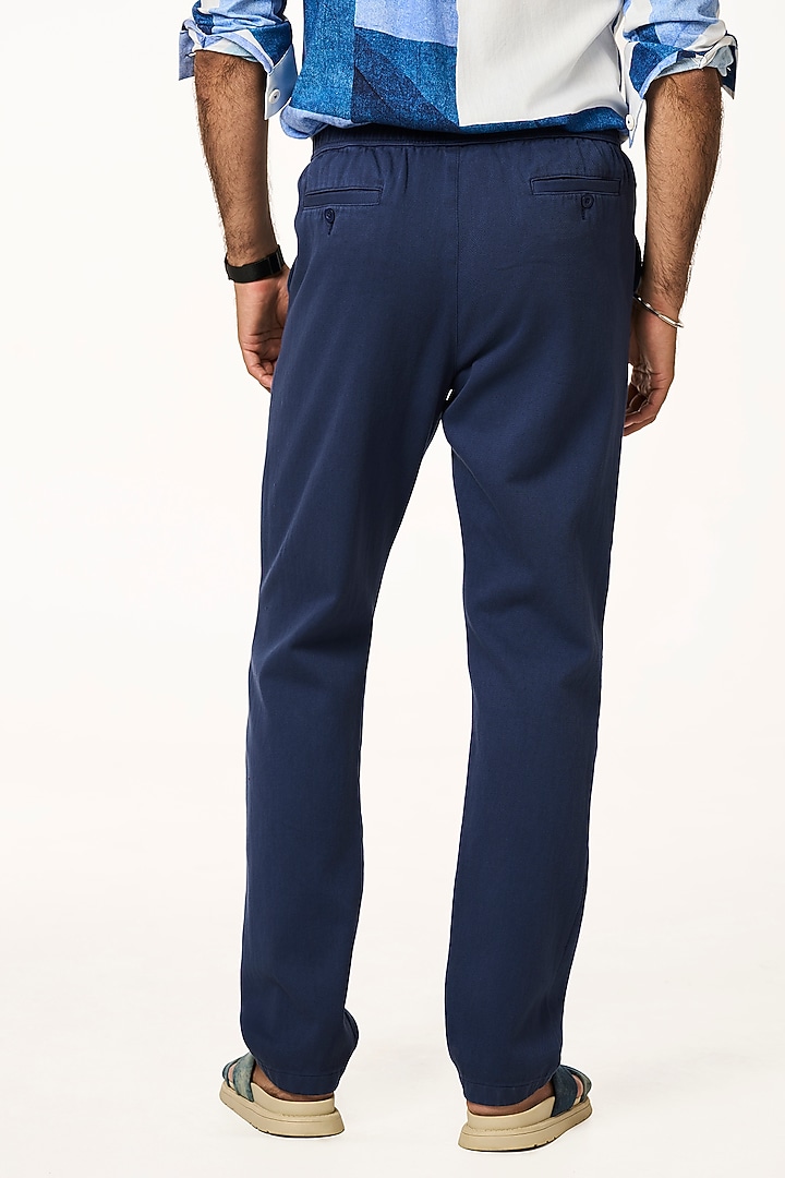 Navy Organic Khadi Cotton Pants by TERRA LUNA at Pernia's Pop Up Shop