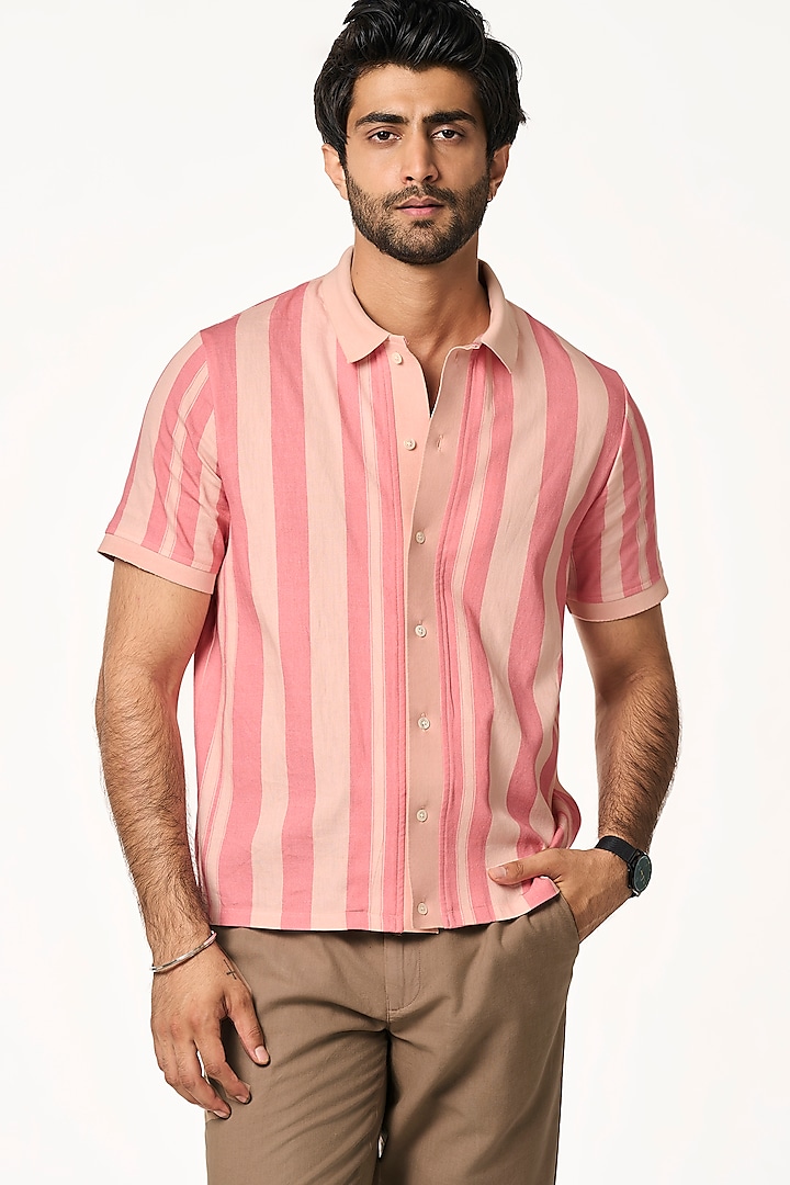 Tonal Pink Stripe Organic Khadi Cotton Shirt by TERRA LUNA