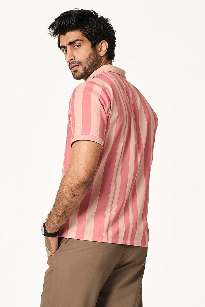 Tonal Pink Stripe Organic Khadi Cotton Party Wear Shirt by TERRA LUNA at Pernia's Pop Up Shop