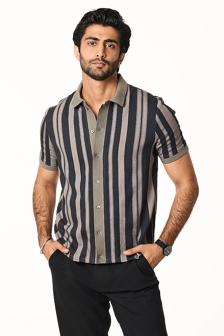 Charcoal Stripe Organic Khadi Cotton Shirt by TERRA LUNA