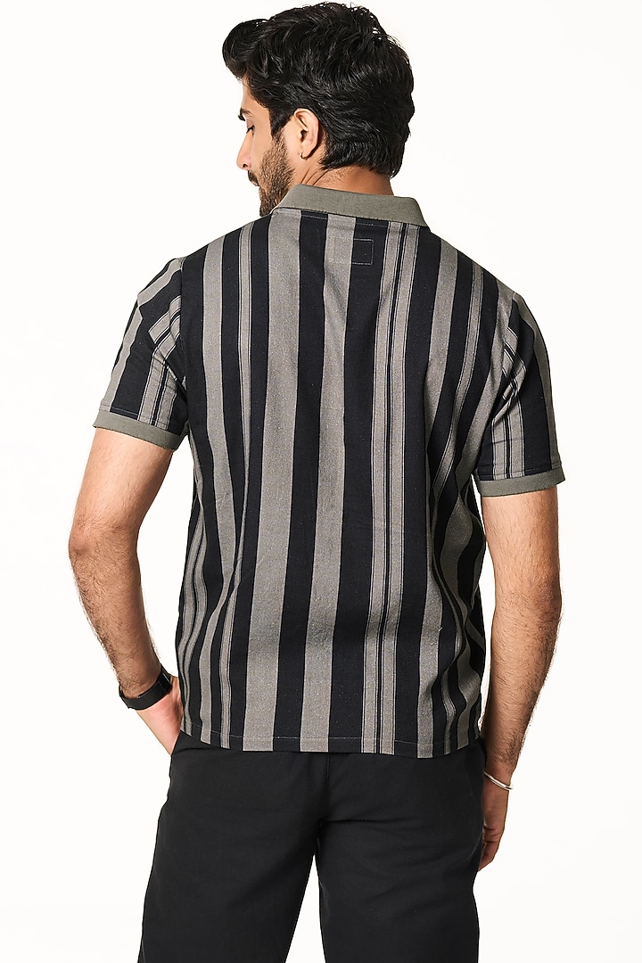 Charcoal Stripe Organic Khadi Cotton Party Wear Shirt by TERRA LUNA at Pernia's Pop Up Shop