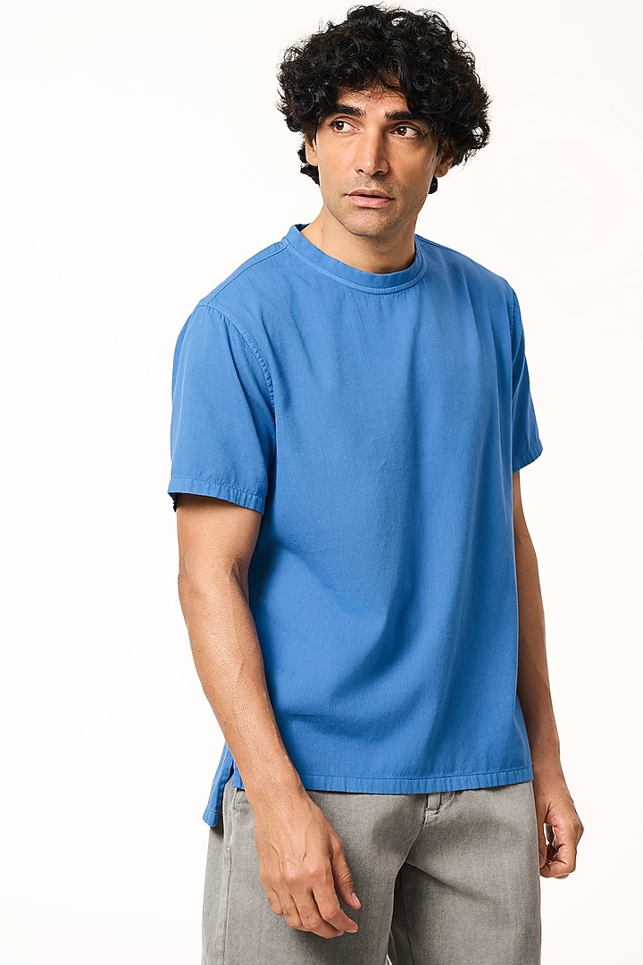 Ocean Blue Organic Khadi Cotton T-Shirt by TERRA LUNA at Pernia's Pop Up Shop