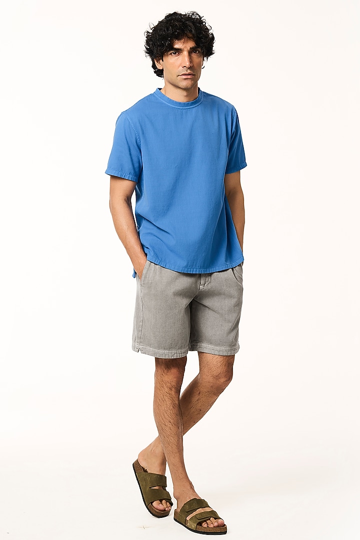 Ocean Blue Organic Khadi Cotton T-Shirt by TERRA LUNA at Pernia's Pop Up Shop