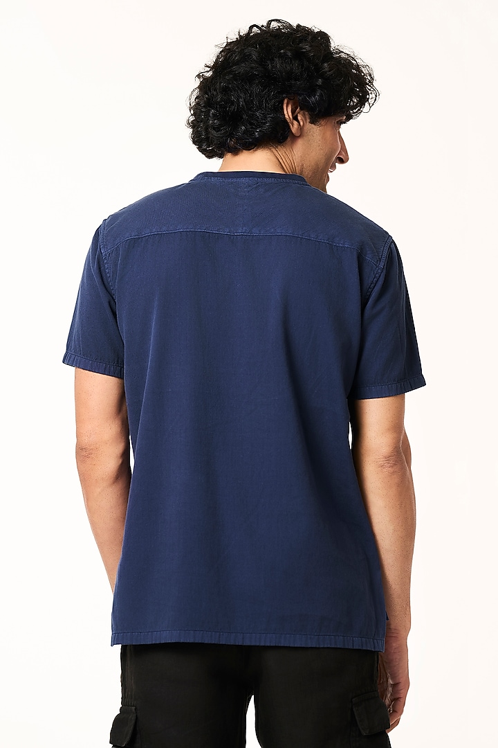 Navy Organic Khadi Cotton T-Shirt by TERRA LUNA at Pernia's Pop Up Shop