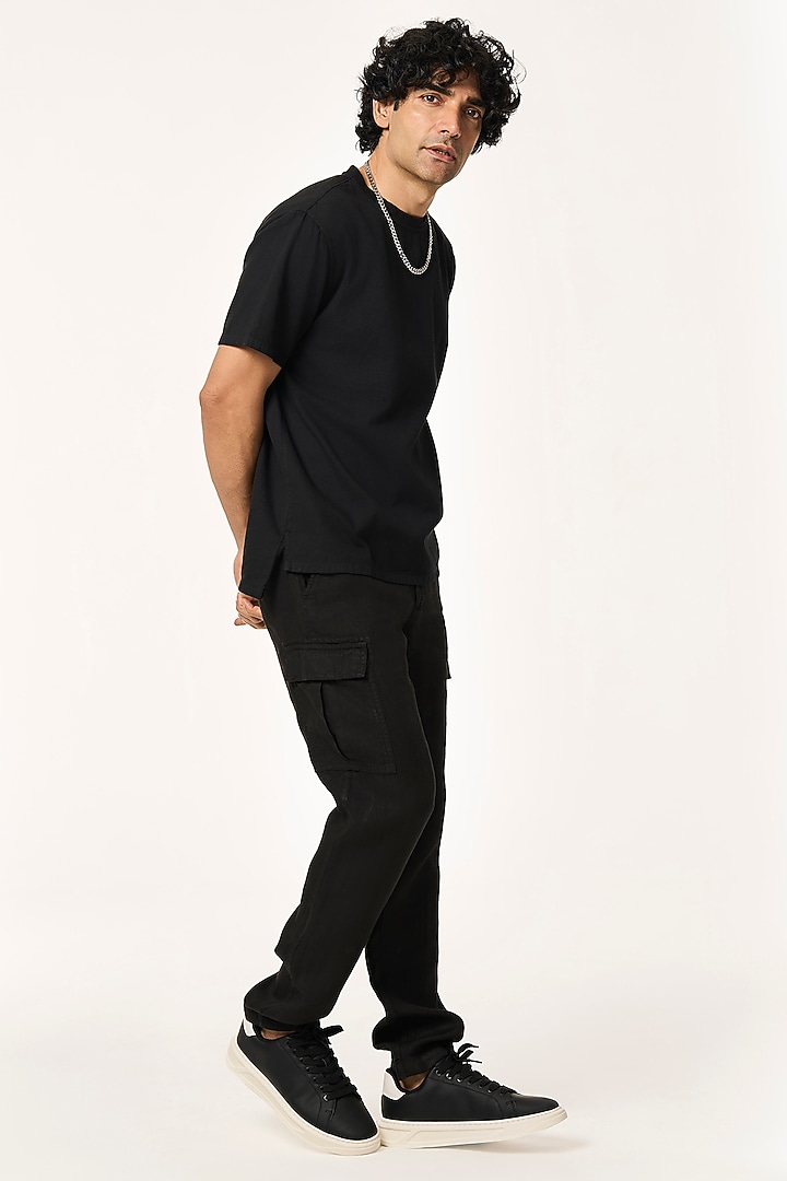 Black Organic Khadi Cotton T-Shirt by TERRA LUNA at Pernia's Pop Up Shop
