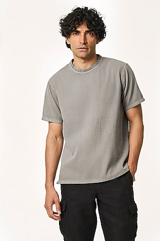 Charcoal Organic Khadi Cotton T-Shirt by TERRA LUNA