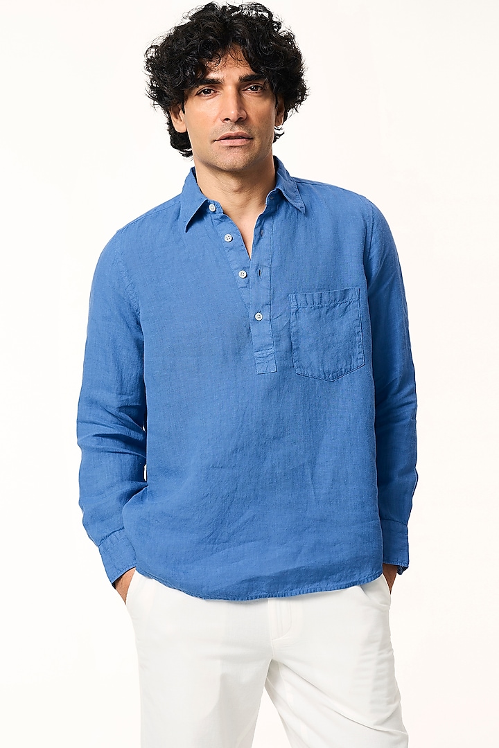 Ocean Blue Linen Shirt by TERRA LUNA