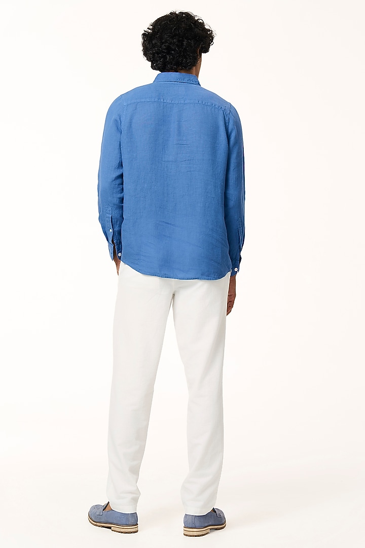 Ocean Blue Linen Party Wear Shirt by TERRA LUNA at Pernia's Pop Up Shop