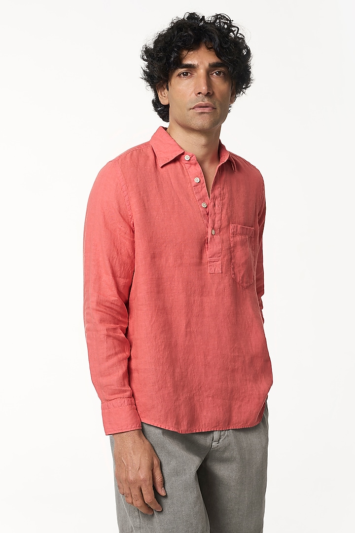 Sunset Citrus Linen Party Wear Shirt by TERRA LUNA at Pernia's Pop Up Shop