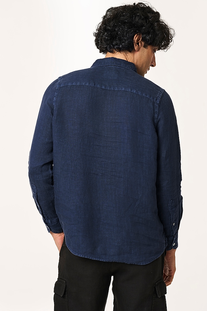 Navy Linen Party Wear Shirt by TERRA LUNA at Pernia's Pop Up Shop