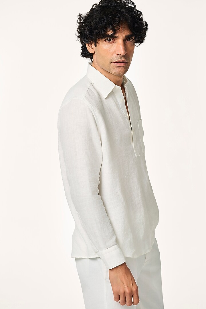 White Linen Party Wear Shirt by TERRA LUNA at Pernia's Pop Up Shop