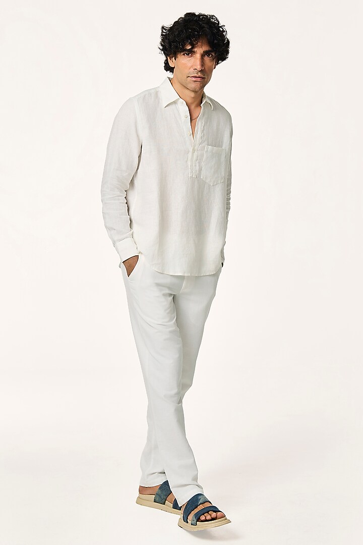 White Linen Party Wear Shirt by TERRA LUNA at Pernia's Pop Up Shop
