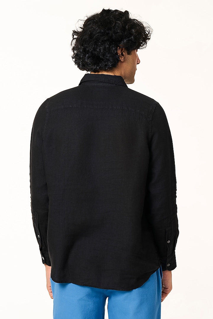 Black Linen Party Wear Shirt by TERRA LUNA at Pernia's Pop Up Shop
