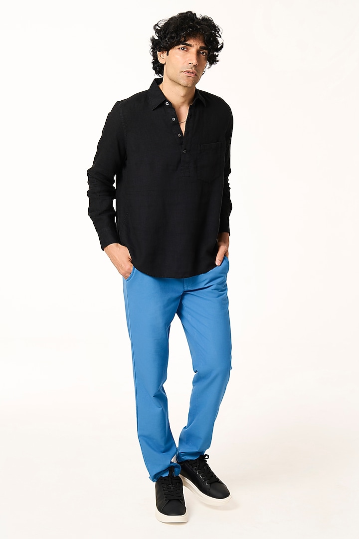 Black Linen Party Wear Shirt by TERRA LUNA at Pernia's Pop Up Shop