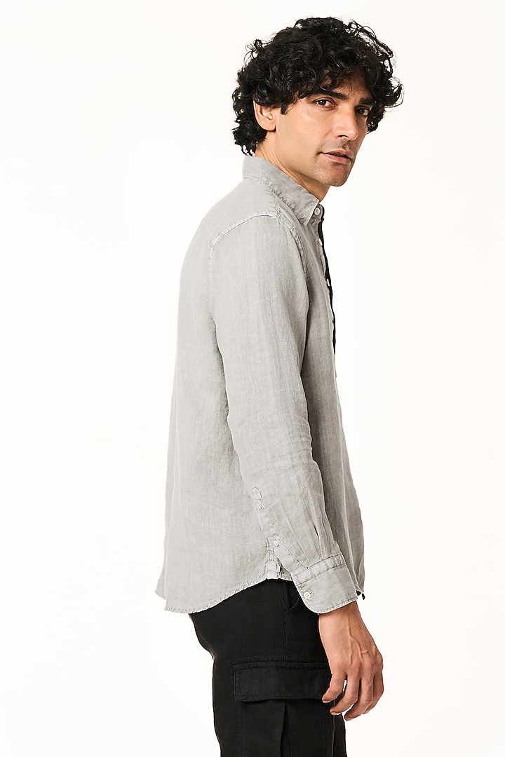 Charcoal Linen Party Wear Shirt by TERRA LUNA at Pernia's Pop Up Shop