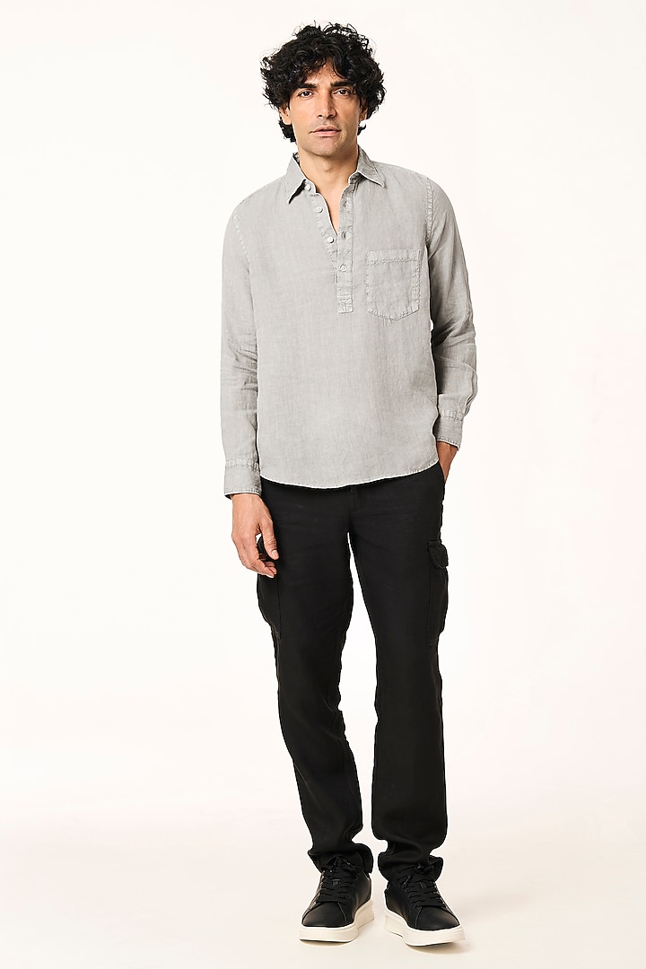 Charcoal Linen Party Wear Shirt by TERRA LUNA at Pernia's Pop Up Shop
