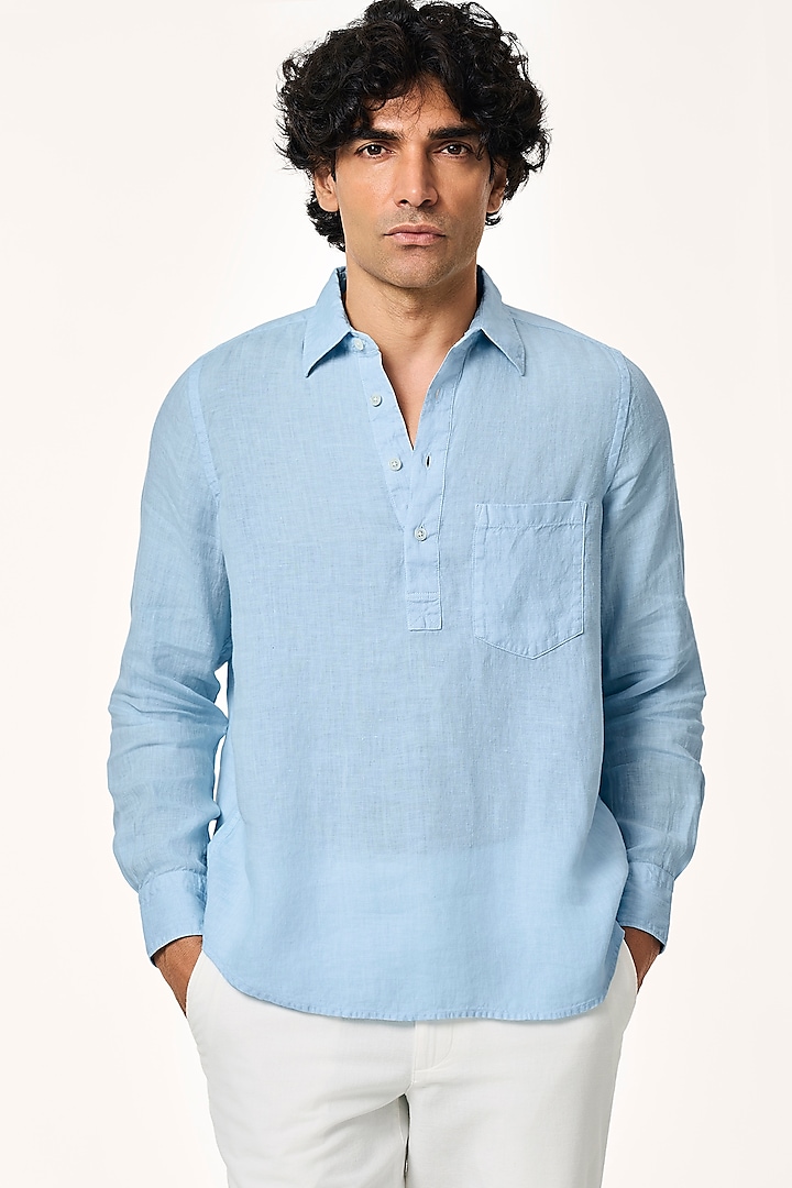 Ice Blue Linen Shirt by TERRA LUNA