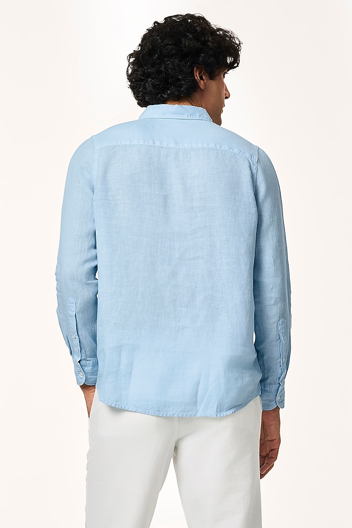 Ice Blue Linen Party Wear Shirt by TERRA LUNA at Pernia's Pop Up Shop