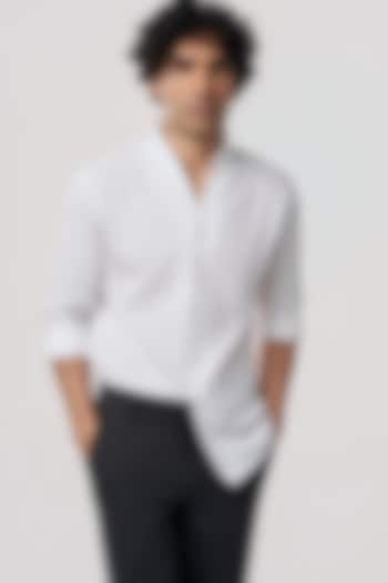 White Organic Khadi Cotton Party Wear Shirt by TERRA LUNA at Pernia's Pop Up Shop