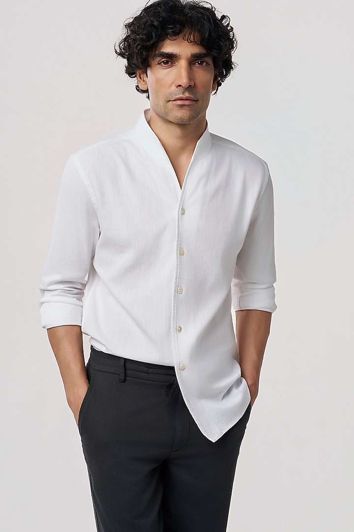 White Organic Khadi Cotton Party Wear Shirt by TERRA LUNA at Pernia's Pop Up Shop