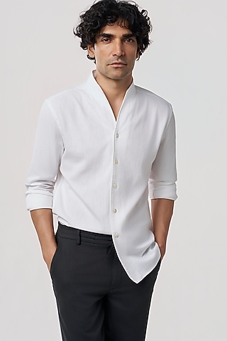 White Organic Khadi Cotton Shirt by TERRA LUNA