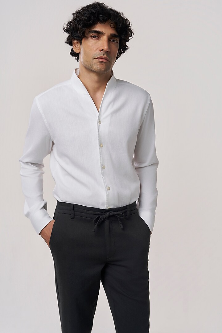 White Organic Khadi Cotton Party Wear Shirt by TERRA LUNA at Pernia's Pop Up Shop