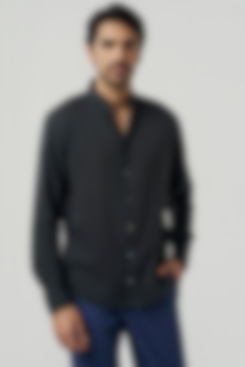 Faded Black Organic Khadi Cotton Party Wear Shirt by TERRA LUNA at Pernia's Pop Up Shop