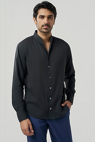 Faded Black Organic Khadi Cotton Shirt by TERRA LUNA