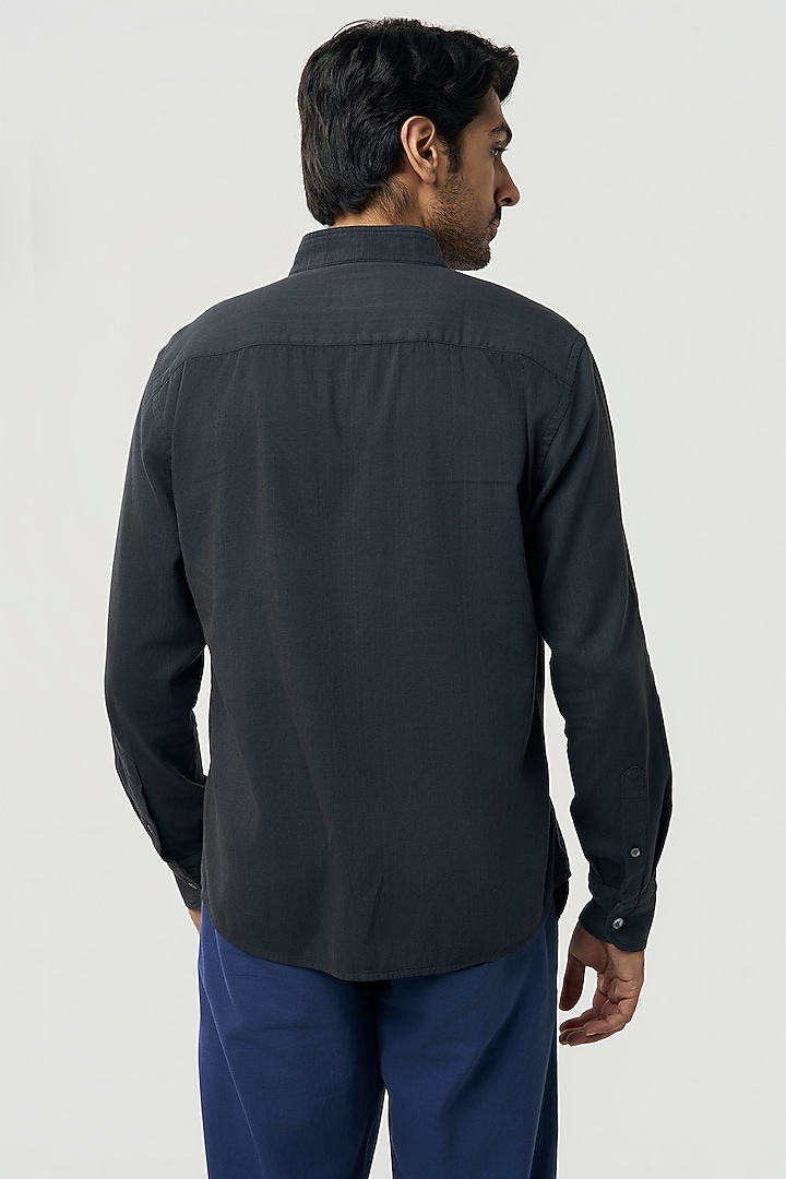 Faded Black Organic Khadi Cotton Party Wear Shirt by TERRA LUNA at Pernia's Pop Up Shop