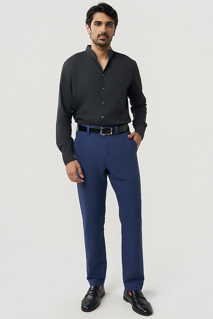 Faded Black Organic Khadi Cotton Party Wear Shirt by TERRA LUNA at Pernia's Pop Up Shop