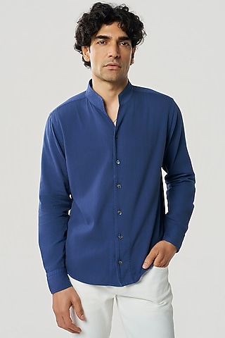 Navy Organic Khadi Cotton Shirt by TERRA LUNA