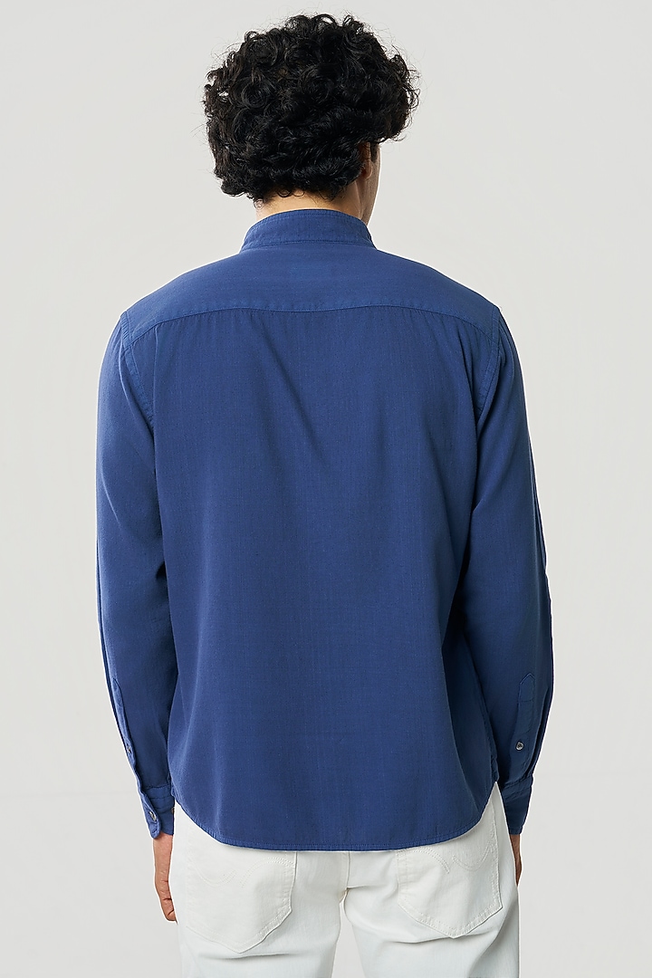 Navy Organic Khadi Cotton Party Wear Shirt by TERRA LUNA at Pernia's Pop Up Shop