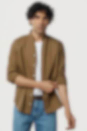 Sand-Colored Organic Khadi Cotton Party Wear Shirt by TERRA LUNA at Pernia's Pop Up Shop