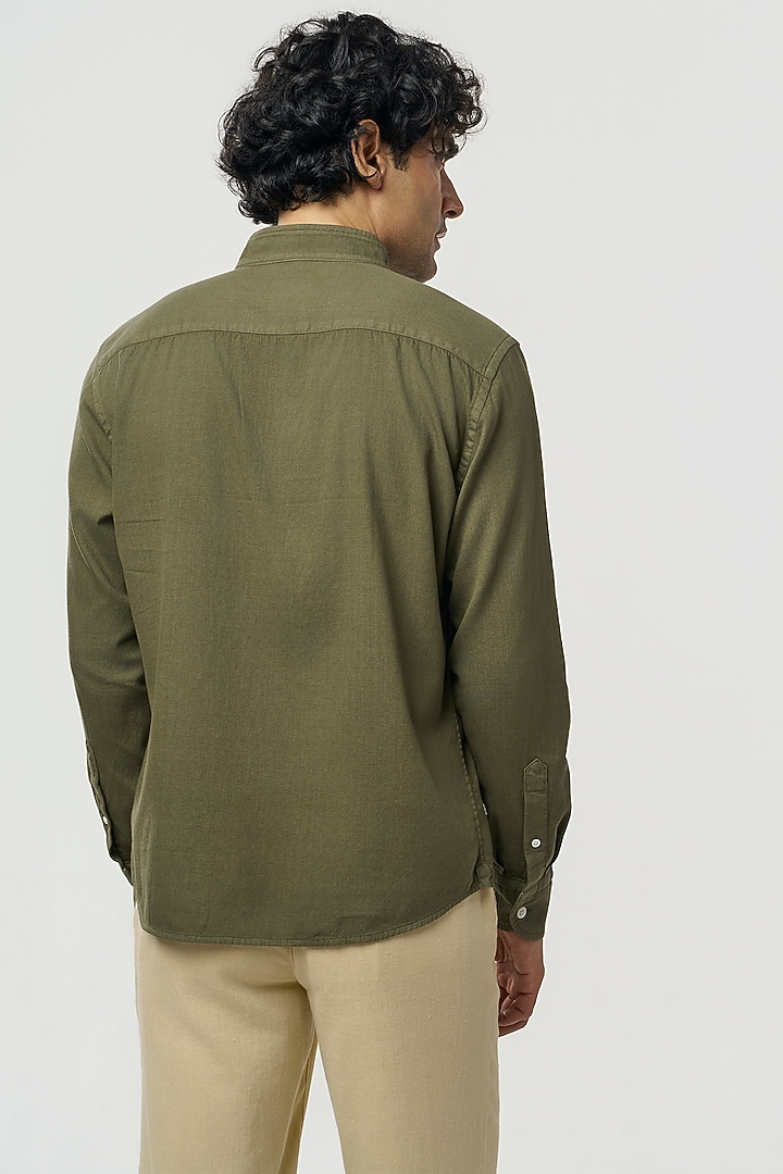 Khaki Organic Khadi Cotton Party Wear Shirt by TERRA LUNA at Pernia's Pop Up Shop